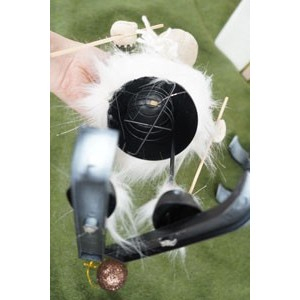 Ornament de Craciun ren pe schiuri model 2,  alb/verde, textil, 33 cm [8]