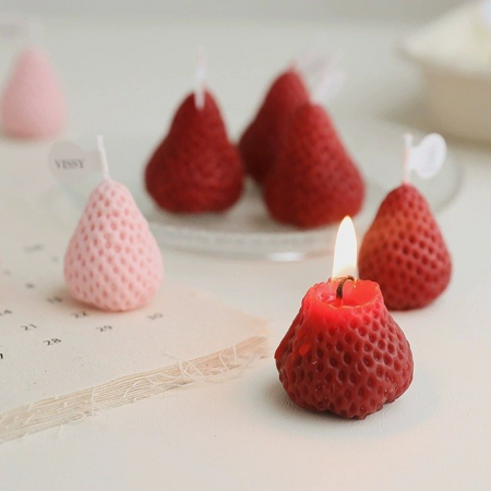Set 4 Lumanari Parfumate, Flippy, Model Capsunici, Ardere 30 min, 52g, 6.3 x 6.3 x 3.8 cm, Rosu/Roz [2]