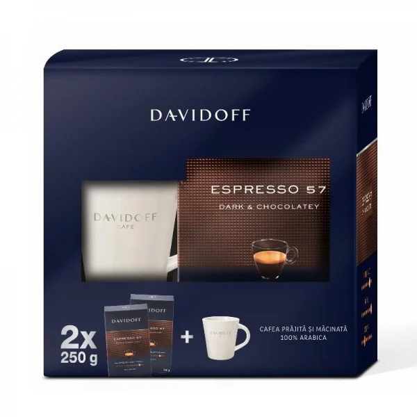 Cafea - Davidoff Espresso 57 Dark & Chocolatey cafea macinata 2 x 250g + cana cadou