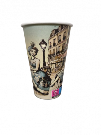 Pahare de carton - Vintage Pahare carton mari 12 oz - 300 ml, 50 buc