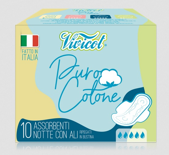 Absorbante de noapte extra lungi din bumbac bio, hipoalergenic - 5 picaturi (10 buc) - VIVICOT Puro [1]