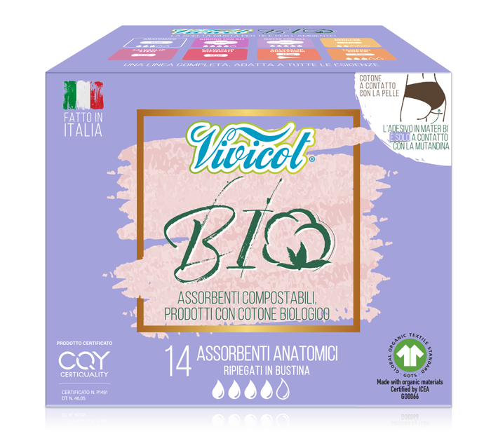 Absorbante de zi din bumbac bio hipoalergenic,compostabil,fara aripioare -4 picaturi (14 buc)-VIVICO [1]