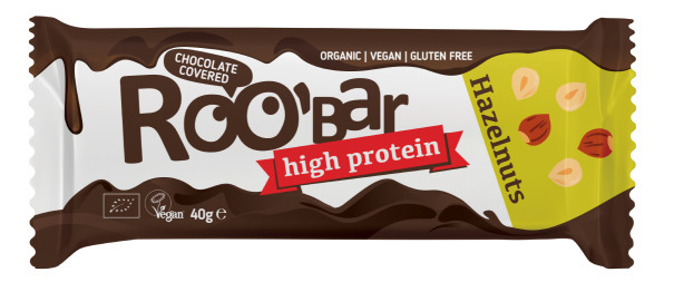 Baton proteic cu alune de padure invelit in ciocolata bio 40g Roobar [1]