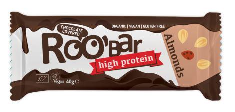 Baton proteic cu migdale invelit in ciocolata bio 40g Roobar [1]
