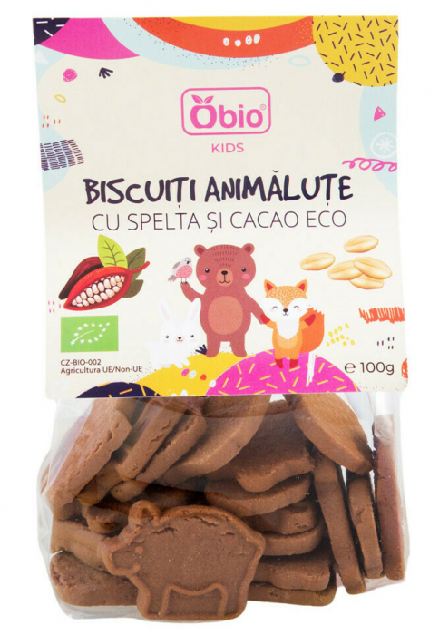 Biscuiti animalute cu spelta si cacao bio 100g Obio [1]