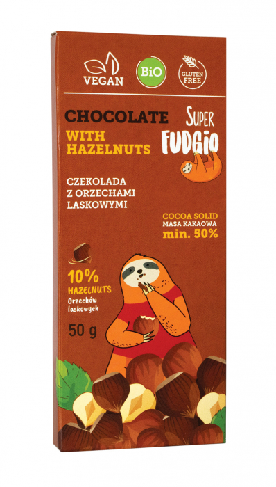 Ciocolata cu alune de padure, bio, 50g, Super Fudgio [1]