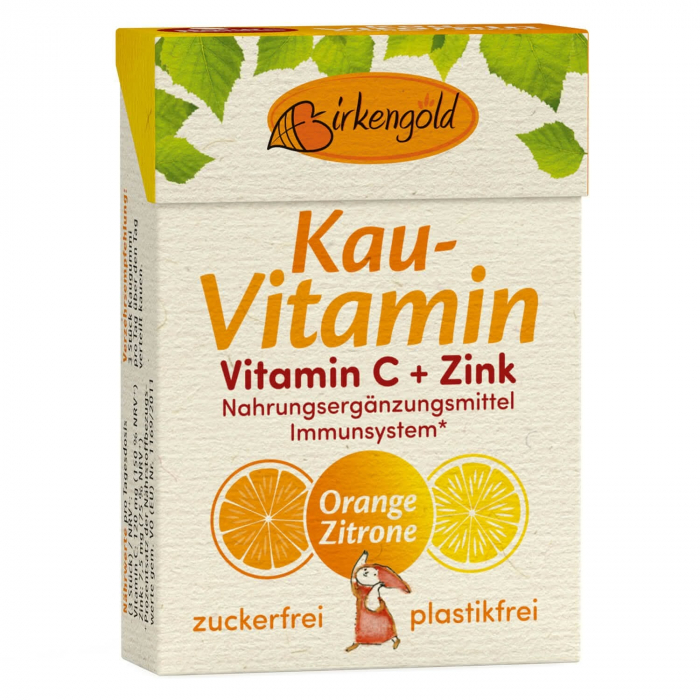 Guma de mestecat naturala cu Vitamina C si Zinc, 28g, Birkengold [1]