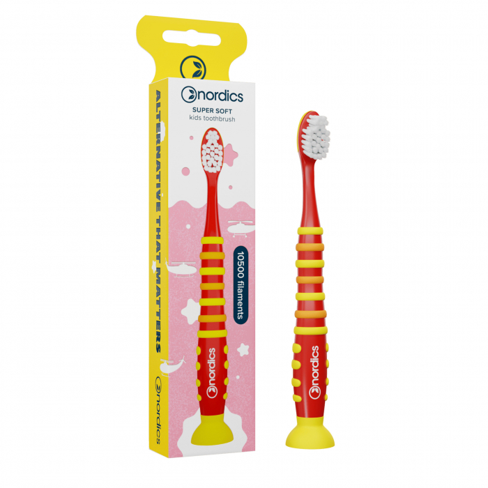 Periuta de dinti copii PREMIUM, 10500 filamente, super moale, rosu, Nordics [1]