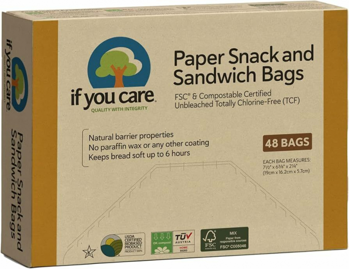 Pungi de hartie nealbita pentru sandwich si snacks, fara clor, compostabile, 48 buc, If You Care [1]