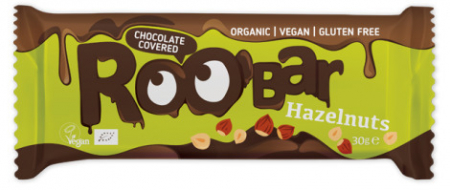 SUPERALIMENTE - Baton cu alune de padure invelit in ciocolata bio 30g Roobar