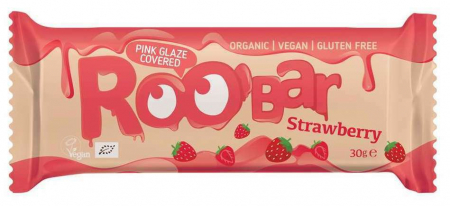 SUPERALIMENTE - Baton cu capsuni invelit in glazura roz bio 30g Roobar