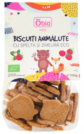 DULCIURI GUSTARI CREME - Biscuiti animalute cu spelta si zmeura bio100g Obio