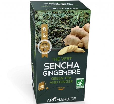 ALIMENTE - Ceai verde Sencha cu ghimbir bio 18 pliculete x 2g, Aromandise