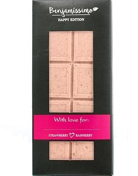 DULCIURI GUSTARI CREME - Ciocolata cu capsuni si zmeura bio, 60g, Benjamissimo