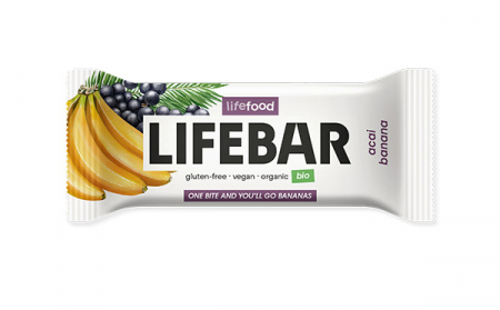 BATOANE, NUCI SI FRUCTE USCATE - Lifebar baton cu acai si banane raw, bio, 40 g