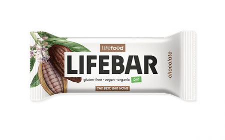 BATOANE, NUCI SI FRUCTE USCATE - Lifebar baton cu ciocolata, raw, bio, 40g