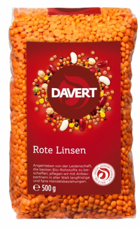 PRODUSE PENTRU GATIT - Linte rosie bio 500g DAVERT