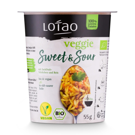 PRODUSE PENTRU GATIT - Orez cu jackfruit si sos dulce-acrisor instant, bio, 55g, Lotao