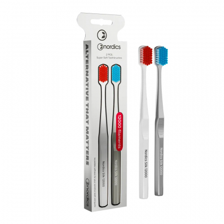 PRODUSE PENTRU COPII - Pachet 2 periute dinti adulti PREMIUM, 12000 filamente, super moale, alb/argintiu, Nordics