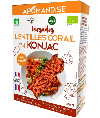 PRODUSE PENTRU GATIT - Paste fusilli din linte coral si konjac bio, 200g, Aromandise