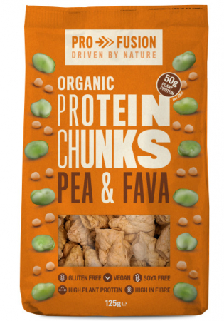 PULBERI SI SEMINTE - Proteina vegetala texturata din mazare si fava bucati mari, bio, 125g Profusion