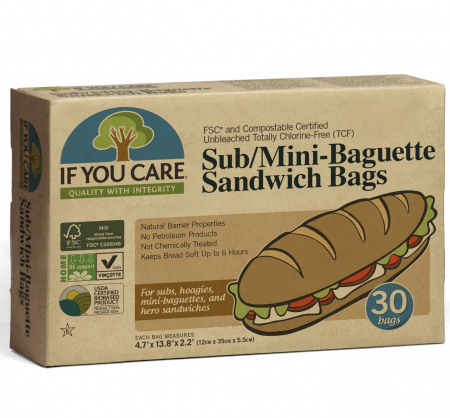 BUCATARIE - Pungi de hartie nealbita pentru mini baghete si sandwich, fara clor, 30 buc, If You Care