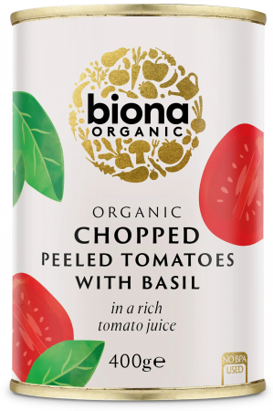 ALIMENTE - Rosii decojite, maruntite, cu busuioc bio 400g Biona