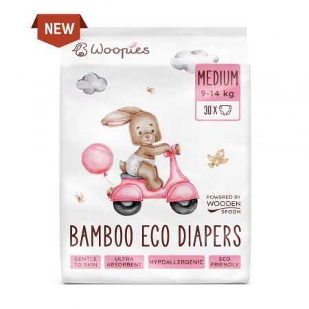 PRODUSE PENTRU COPII - Scutece ECO cu fibre de bambus M (9-14 kg), 30 bucati, Wooden Spoon