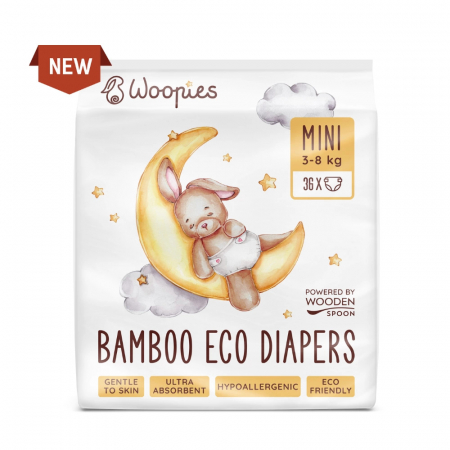 PRODUSE PENTRU COPII - Scutece ECO cu fibre de bambus mini (3-8 kg), 36 bucati, Wooden Spoon