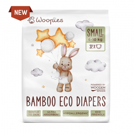 PRODUSE PENTRU COPII - Scutece ECO cu fibre de bambus S (6-10 kg), 32 bucati, Wooden Spoon