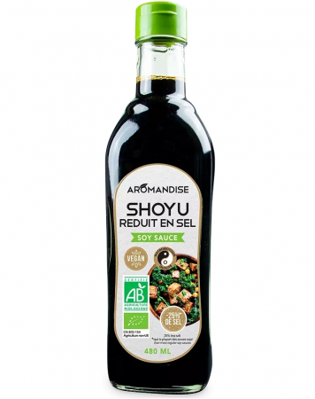 PRODUSE PENTRU GATIT - Sos de soya Shoyu cu continut redus de sare bio 480 ml, Aromandise