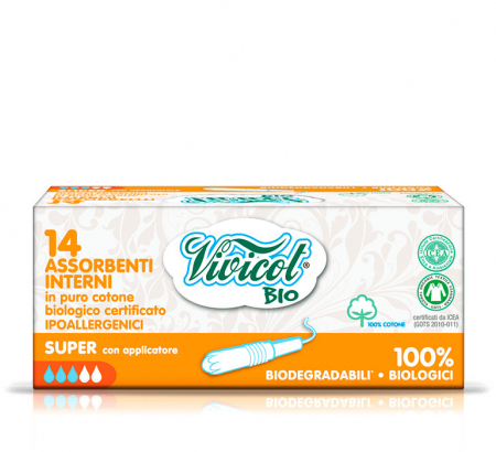 INGRIJIRE PERSONALA - Tampoane din bumbac bio hipoalergenic, compostabil, cu aplicator (14 buc) - 3 picaturi - VIVICOT BIO