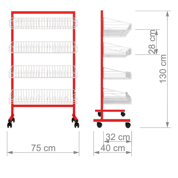 Raft cu 4 cosuri, depozitare si prezentare, latime 75 cm [3]