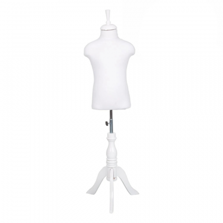 Manechini Copii - Manechin Croitorie Copil Bust Alb Picior Lemn Trepied Alb 4-6 Ani