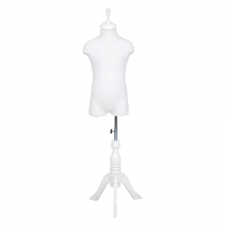 Manechini Copii - Manechin Croitorie Copil Bust Alb Picior Lemn Trepied Alb 6-8 Ani