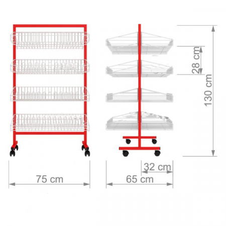 Raft cu 8 cosuri, depozitare si prezentare, latime 75 cm [1]