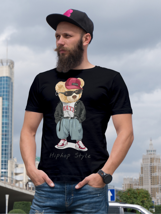 Tricou Negru cu imprimeu Hip Hop Style ”Teddy” [1]