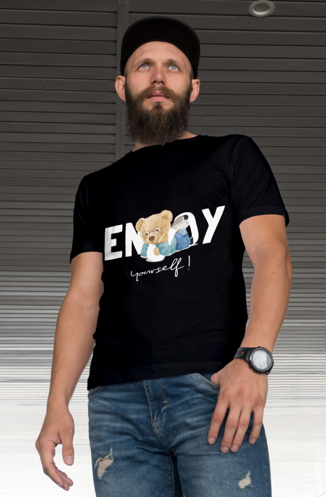 Tricou Negru cu imprimeu Enjoy Yourself ”Teddy” [1]
