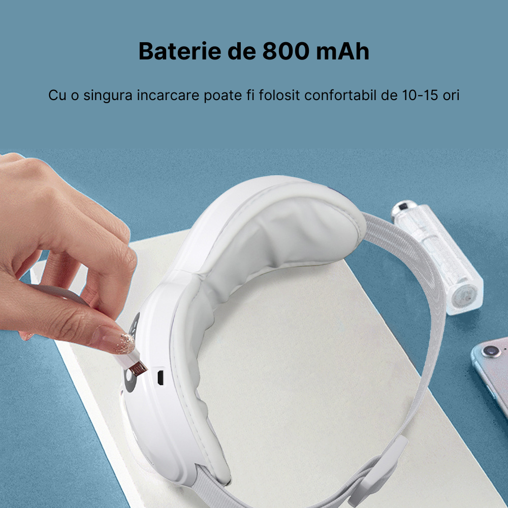 Aparat de masaj pentru ochi MaGeCa®, cu temperatura reglabila, Bluetooth, Muzica de relaxare, Vibratii, Presiunea aerului, Reincarcabil, Acumulator incorporat, Pliabil, Alb [8]