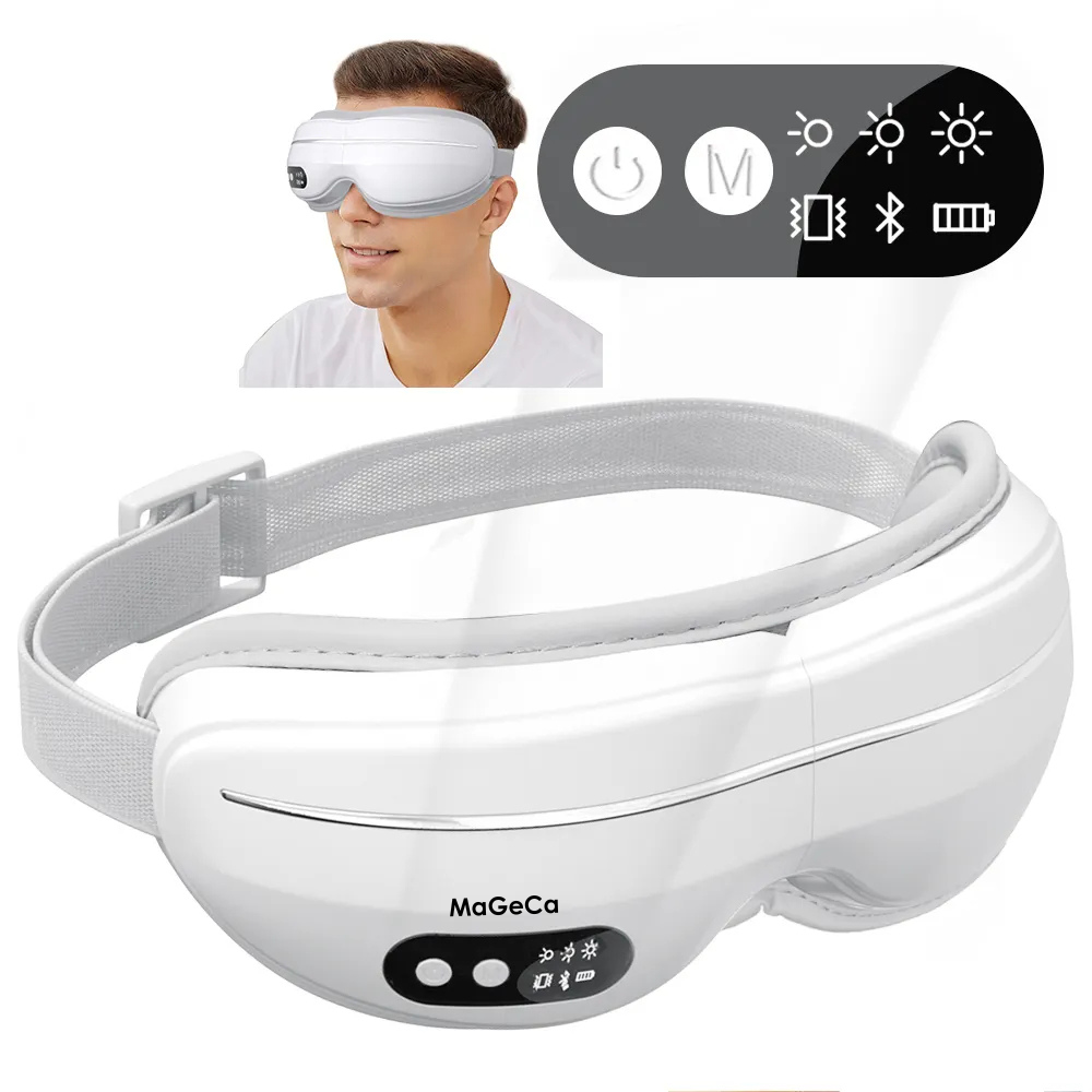 Aparat de masaj pentru ochi MaGeCa®, cu temperatura reglabila, Bluetooth, Muzica de relaxare, Vibratii, Presiunea aerului, Reincarcabil, Acumulator incorporat, Pliabil, Alb [6]