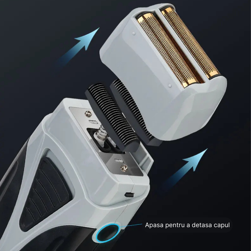 Aparat de ras profesional MaGeCa® fara fir, cu lama dubla, shaver si trimmer, rezistent la apa, incarcare rapida, folie titan anti-iritare pentru piele sensibila, gri/negru [3]