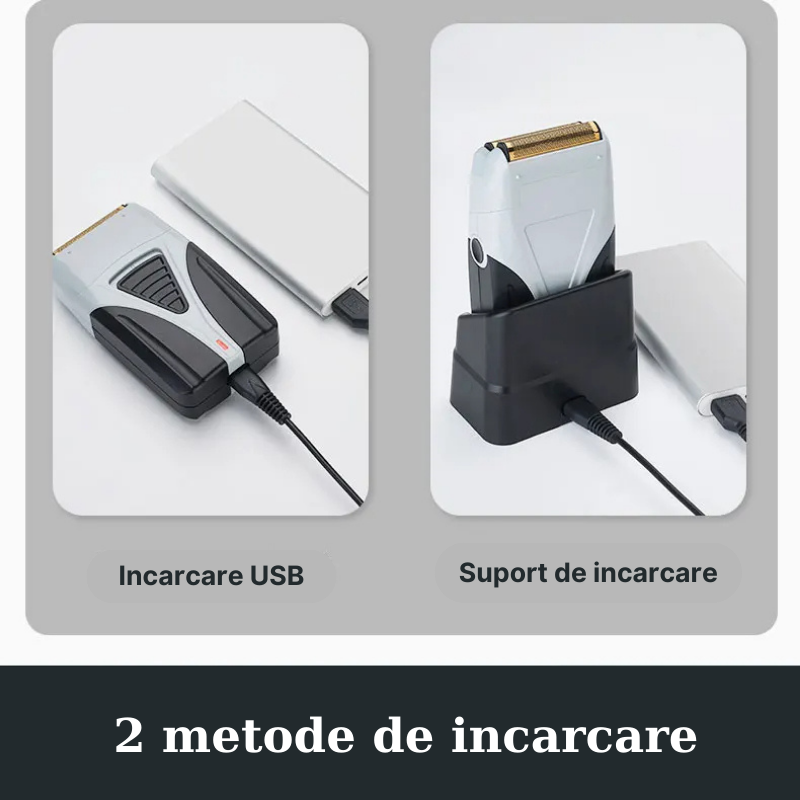 Aparat de ras profesional MaGeCa® fara fir, cu lama dubla, shaver si trimmer, rezistent la apa, incarcare rapida, folie titan anti-iritare pentru piele sensibila, gri/negru [5]