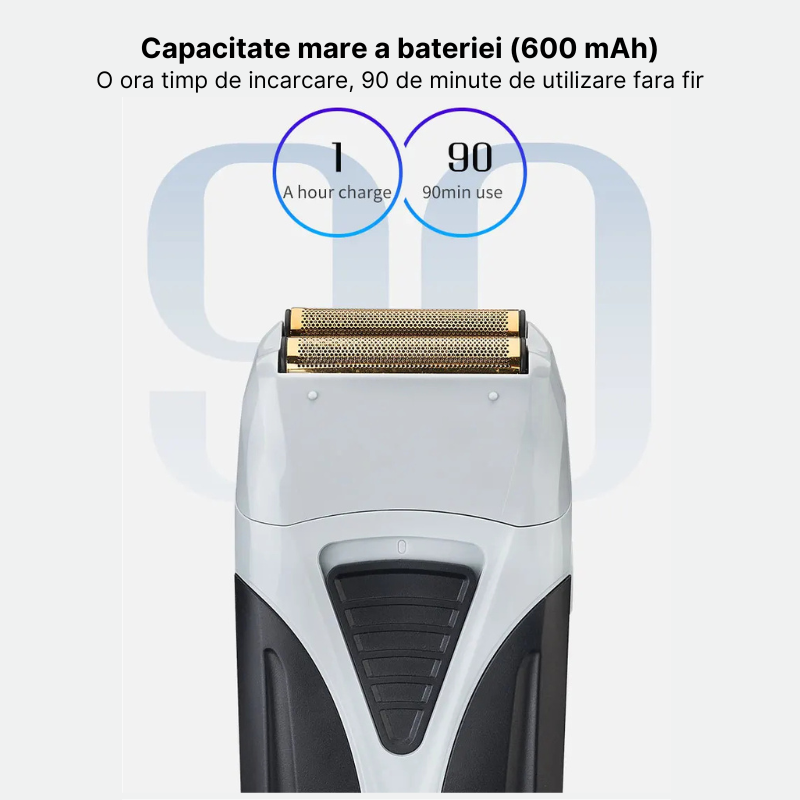 Aparat de ras profesional MaGeCa® fara fir, cu lama dubla, shaver si trimmer, rezistent la apa, incarcare rapida, folie titan anti-iritare pentru piele sensibila, gri/negru [2]