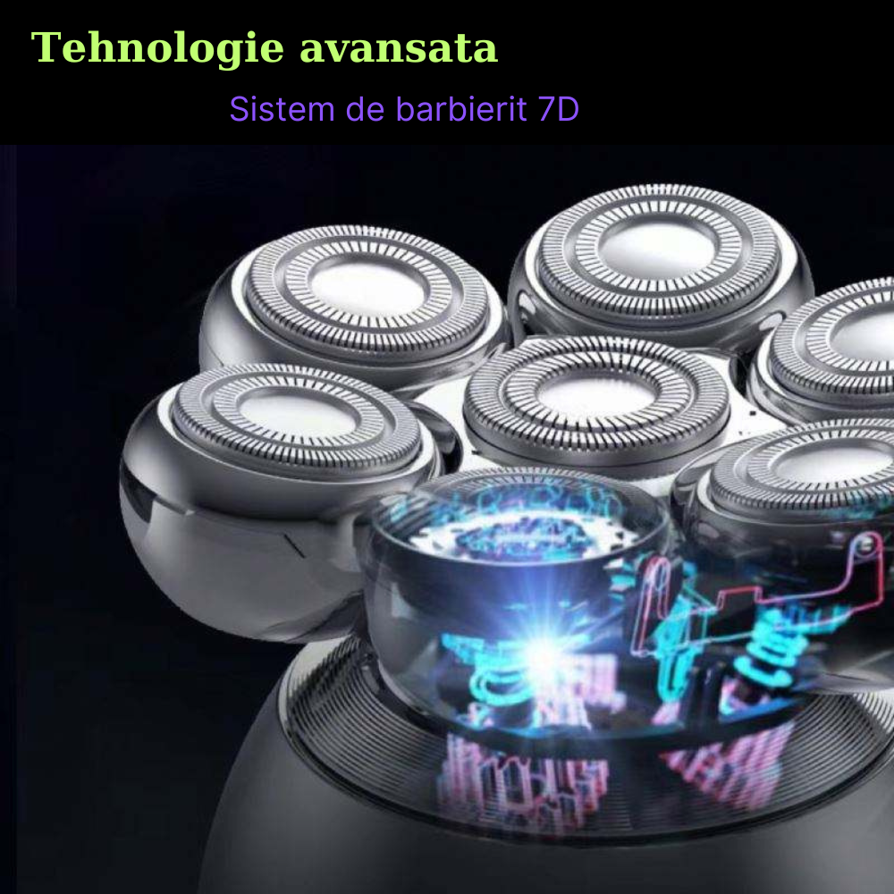 Aparat de ras profesional MaGeCa® pentru barbati, 7D cu cap rotativ, kit profesional de ingrijire pentru barbati 6 in 1, rezistent la apa, incarcare Wireless, display LED, multifunctional, Argintiu [7]