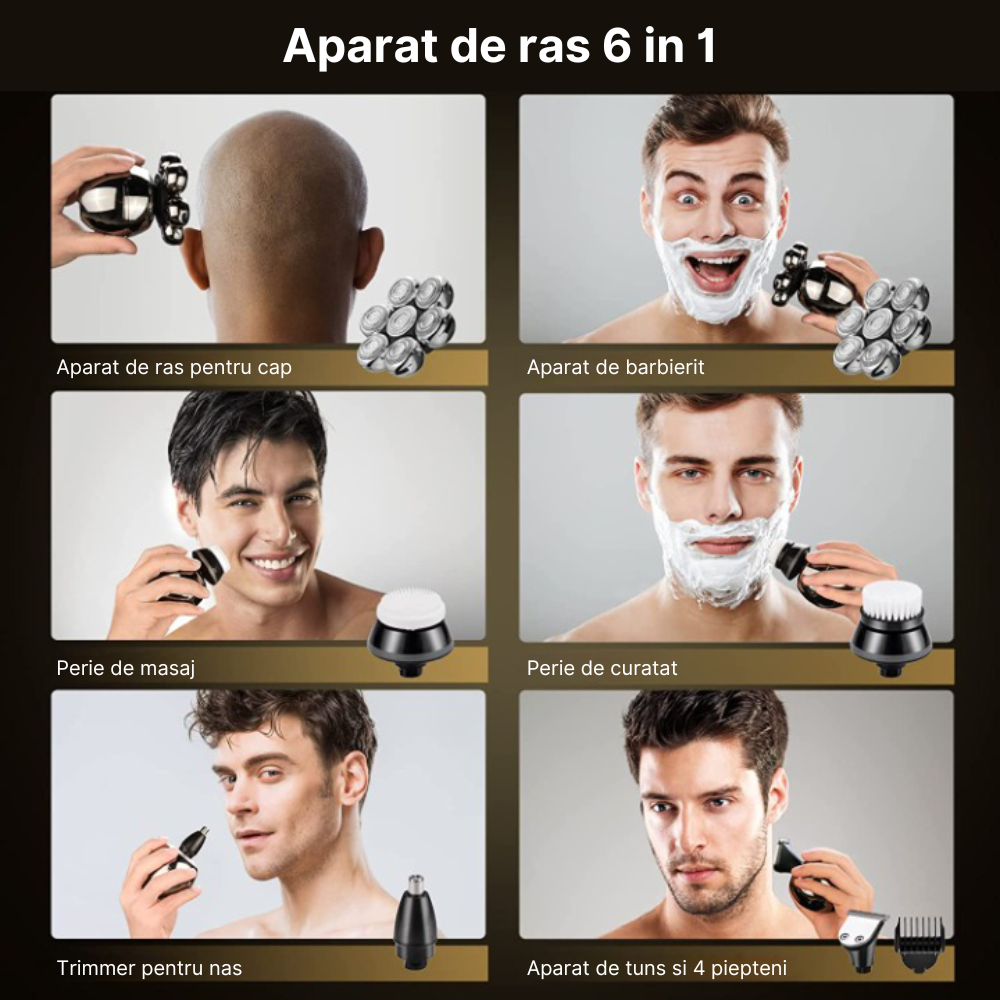 Aparat de ras profesional MaGeCa® pentru barbati, 7D cu cap rotativ, kit profesional de ingrijire pentru barbati 6 in 1, rezistent la apa, incarcare Wireless, display LED, multifunctional, Argintiu [3]
