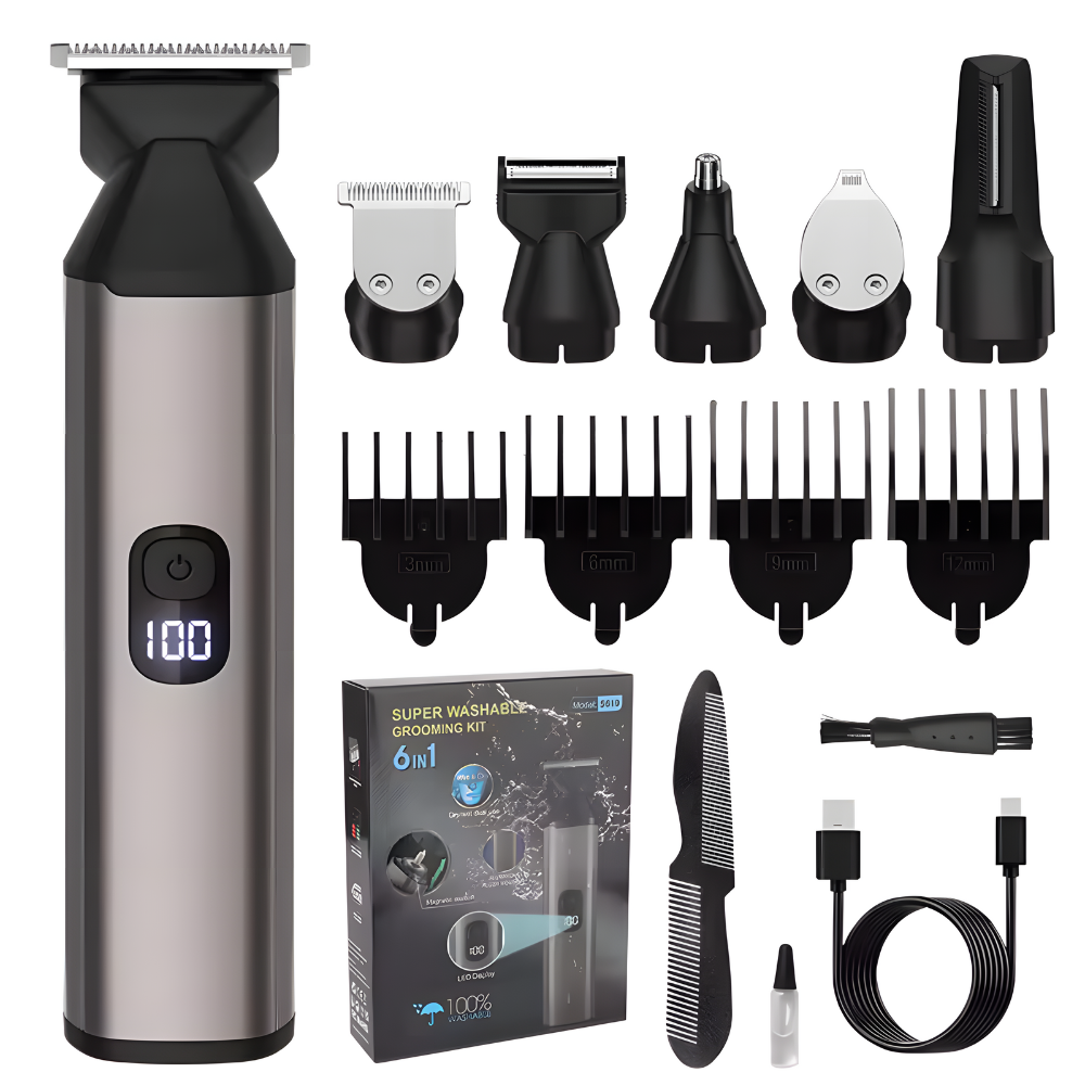 Aparat de tuns si ras profesional 5619 fara fir, Multifunctional 6 in 1, accesorii pentru toate zonele corpului, Putere pana la 7000 RPM, Afisaj LED, Acumulator 800 mAh, Autonomie 90 min, Incarcare US [1]