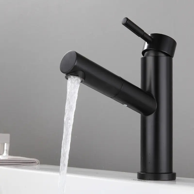 Baterie chiuveta MaGeCa® cu dus extractabil din otel inoxidabil, Racorduri si accesorii incluse, Cartus ceramic, Design modern, Negru [2]