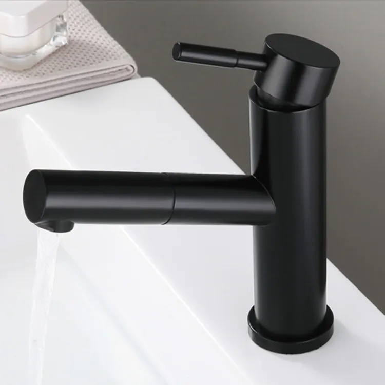 Baterie chiuveta MaGeCa® cu dus extractabil din otel inoxidabil, Racorduri si accesorii incluse, Cartus ceramic, Design modern, Negru [3]