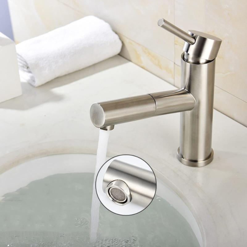 Baterie chiuveta MaGeCa® cu dus extractabil din otel inoxidabil, Racorduri si accesorii incluse, Cartus ceramic, Design modern, Silver [2]