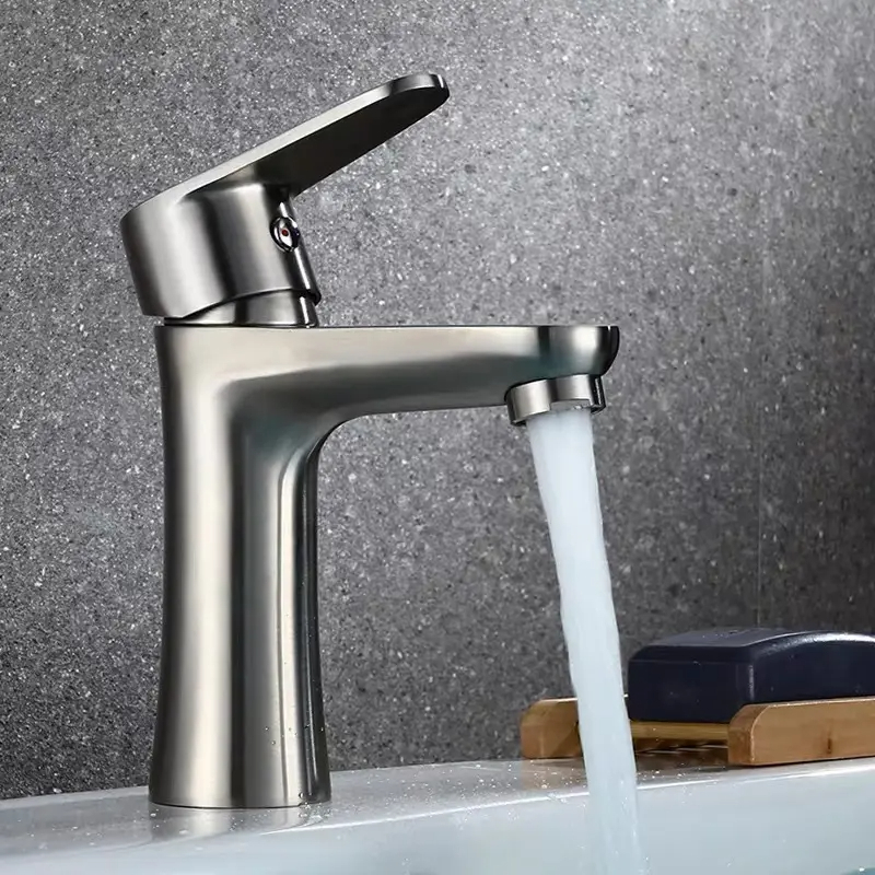 Baterie sanitara MaGeCa® pentru lavoar, Otel inoxidabil, Racorduri incluse, Cartus ceramic, Design modern, 15 cm inaltime, Argintiu [4]